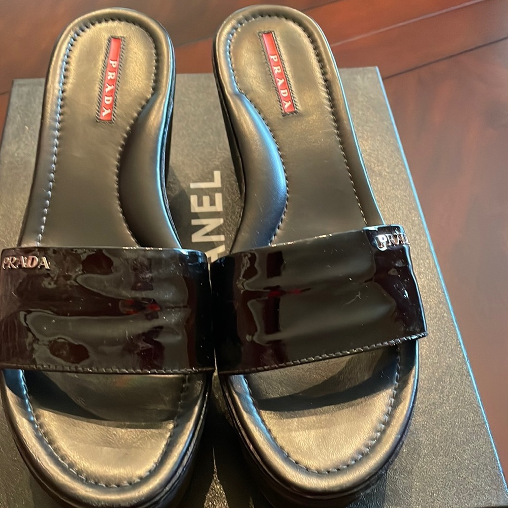Prada slip on wedge sandals